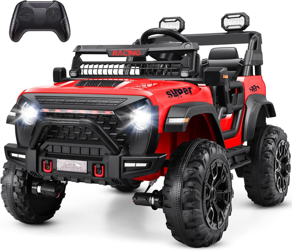 Children's Toy Car - 24V Ride on Car with Remote Control, 2 Seater Electric Car for Kids w/20 Inch Wide Seat, 4x100W Motor, LED Headlight & Music Player, Power Car Wheels Ride on Toys for Boys Girls