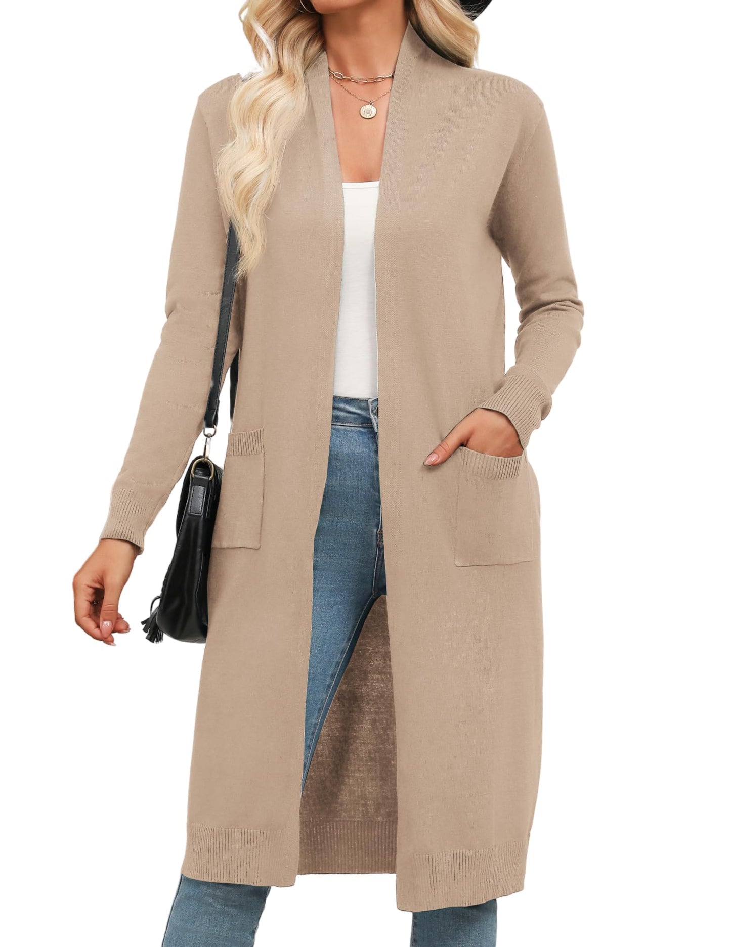 Zeagoo Women's Long Cardigan Sweaters Lightweight Sweater Long Sleeve Open Front Casual Knit Duster Cardigans with Pocket
