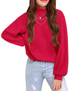 Arshiner Girls Sweater Mock Neck Pullover Casual Latern Sleeve Knit Jumper Tops