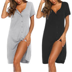 Ekouaer 3 Pack Women's Button Down Nightgowns Short Sleeve Night Shirts for Women Sleepwear V Neck Sleep Dress