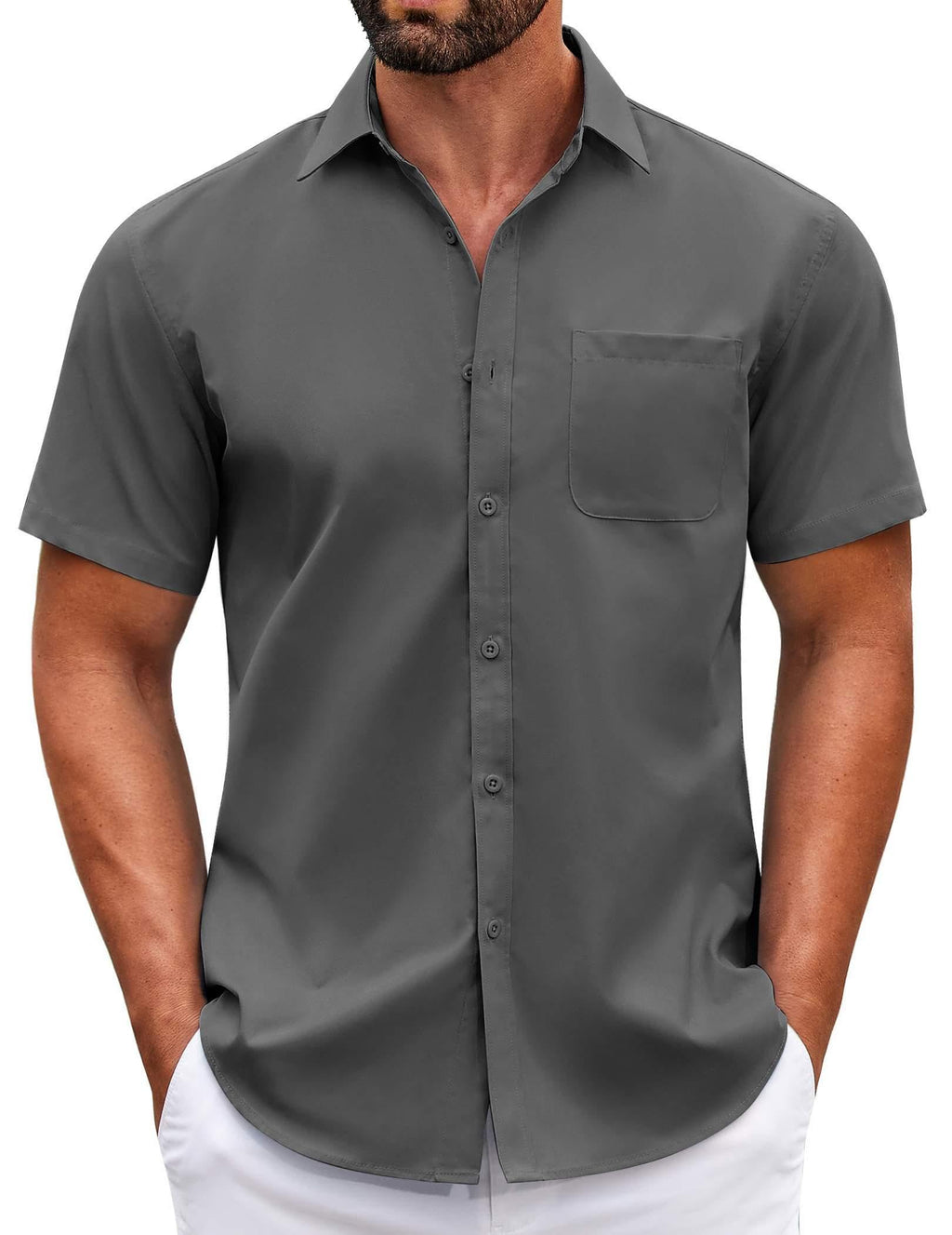COOFANDY Mens Short Sleeve Casual Button Down Shirts Summer Untucked Dress Shirts with Pocket