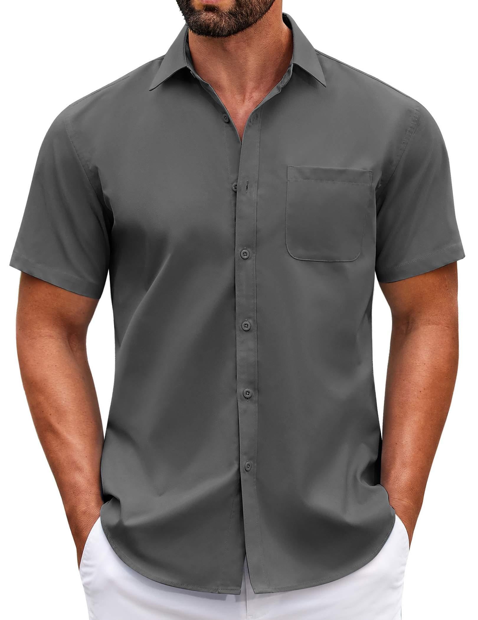 COOFANDY Mens Short Sleeve Casual Button Down Shirts Summer Untucked Dress Shirts with Pocket