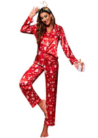 Ekouaer Women's Classic Button Down Long Satin Silk Pajama Set
