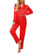 Ekouaer Women's Classic Button Down Long Satin Silk Pajama Set