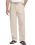 COOFANDY Men's Linen Trousers Casual Summer Drawstring Trousers Linen Pants Beach Leisure Trousers with Elasticated Waist Comfort Fit Khaki XL
