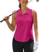 PINSPARK Women's Golf Shirt UPF 50+ Sleeveless Tennis Polo V Neck Workout Tank Top Racerback Athletic T Shirts with Collar