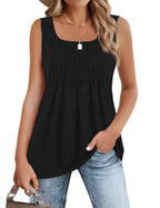 Zeagoo Women's Summer Tank Tops 2025 Pleated Square Neck Loose Fit Casual Flowy Tunic Sleeveless Shirts