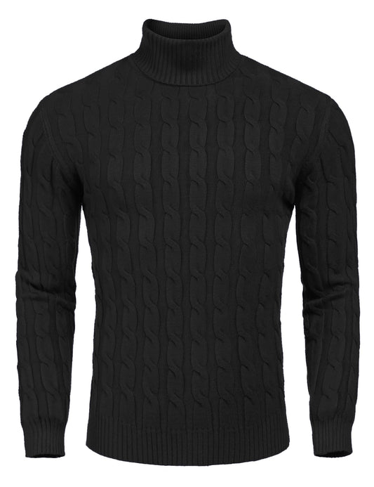 COOFANDY Men's Turtleneck Jumpers Slim Fit Roll Neck Jumper Cotton Twisted Knitted Sweater