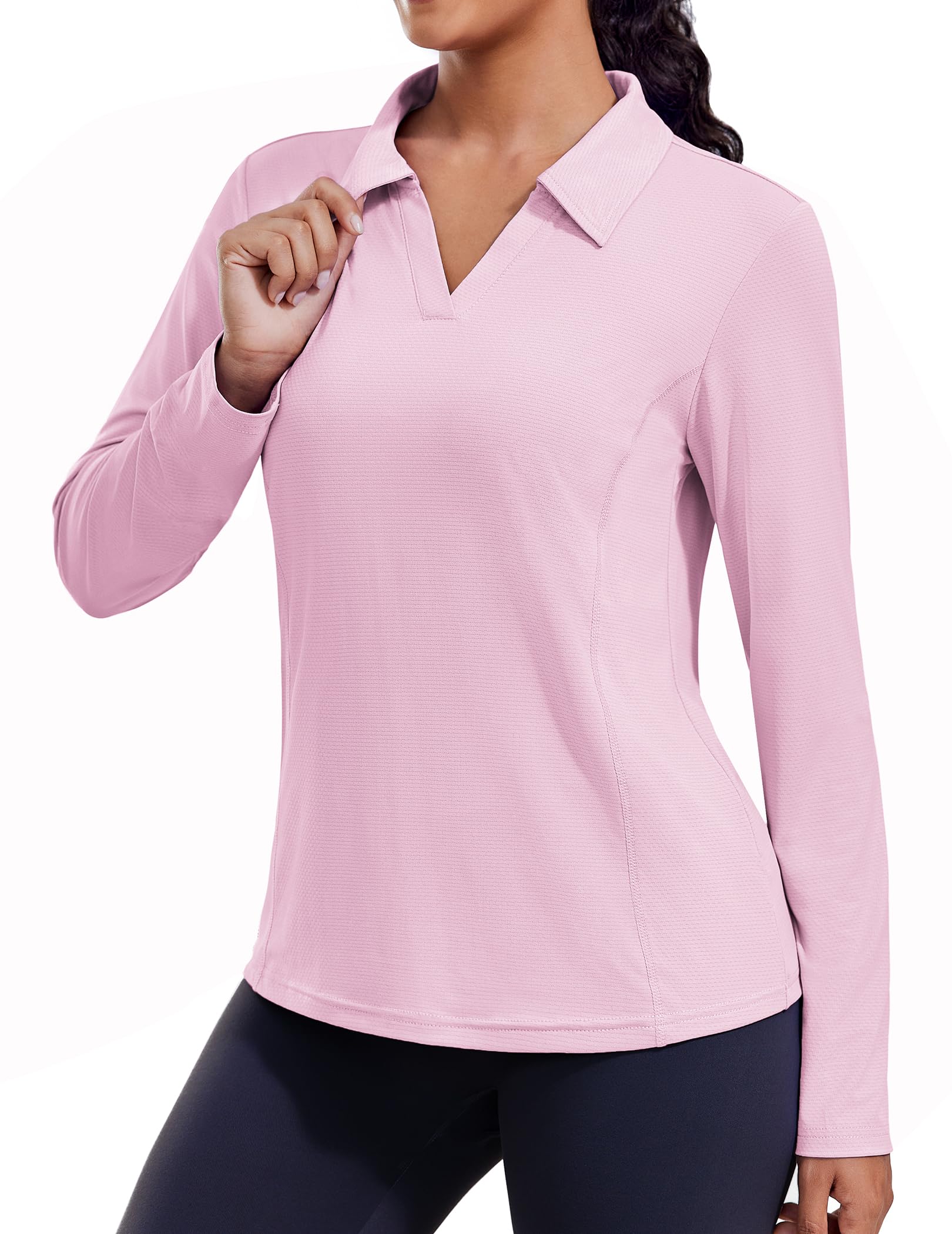 PINSPARK Long Sleeve Workout Tops for Women UPF 50+ Sun Shirts V Neck Quick Dry Golf Hiking Athletic Running Fishing Shirts