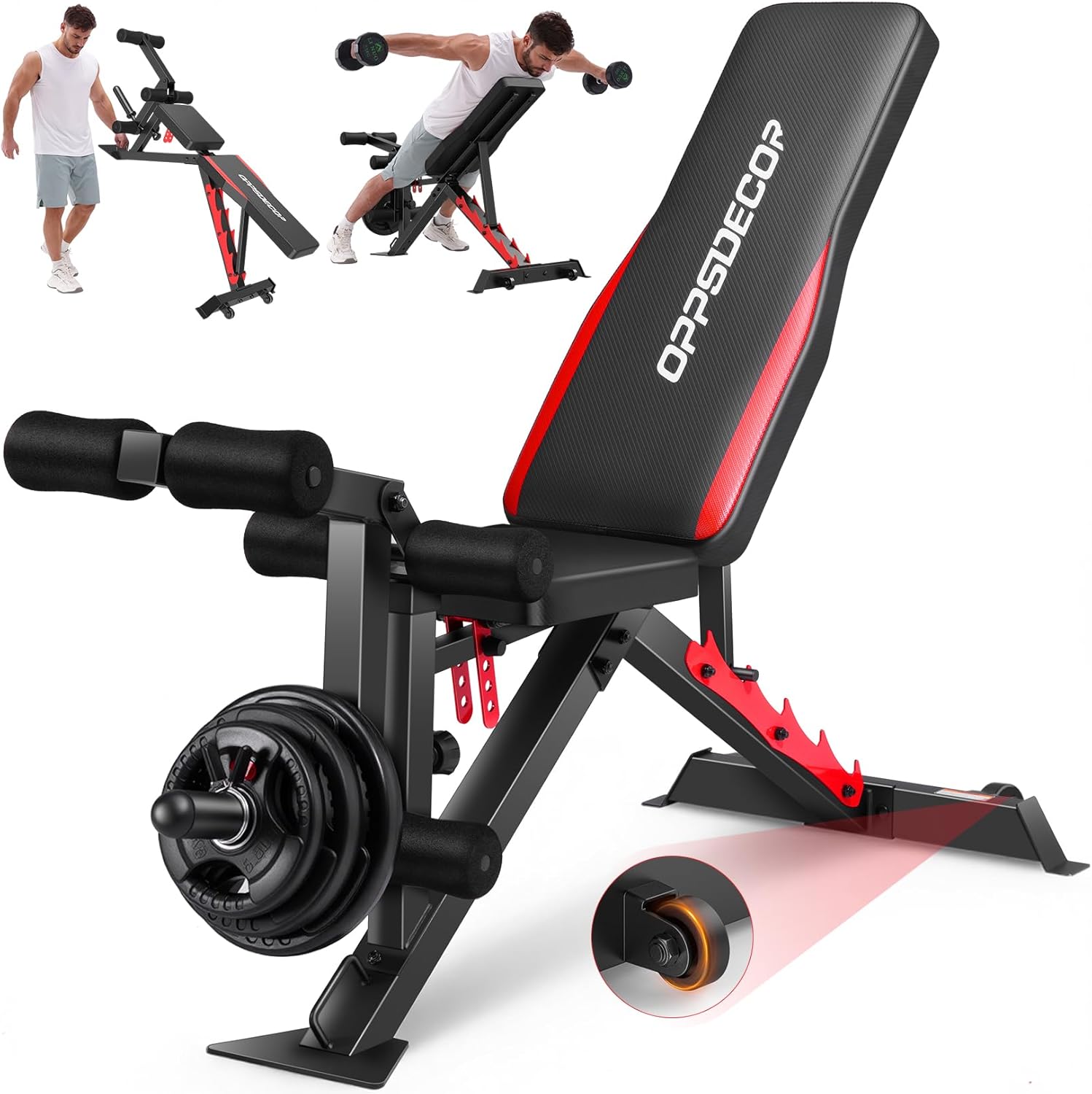 Sports Equipment  1200LBS Weight Bench with Wide-Range Leg Extension & Curl (Full ROM), Adjustable Workout Bench Press with Wheels & Handle, Incline/Flat Weight Bench for Home Gym Strength Training