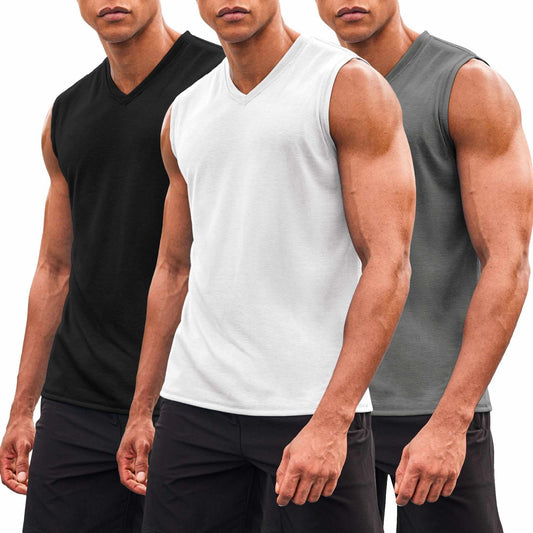 COOFANDY V Neck Sleeveless T Shirts for Men Workout Tank Tops 3 Pack Bodybuilding Athletic Muscle Tee Undershirts
