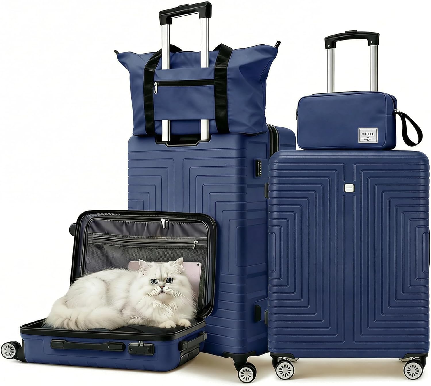 Luggages & Suitcases - Luggage Sets 5 Piece, 4-Year Warranty, Durable Suitcase Set with Spinner Wheels, ABS+PC Hard Shell Lightweight Luggage with TSA Lock, Large Checked Travel Suitcases, Dark Blue((20/24/28/DB/TB)