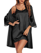 Ekouaer Sleepwear Women's Satin Nightgown with Robes Set 2 Piece Sexy Lace Cami Nightwear