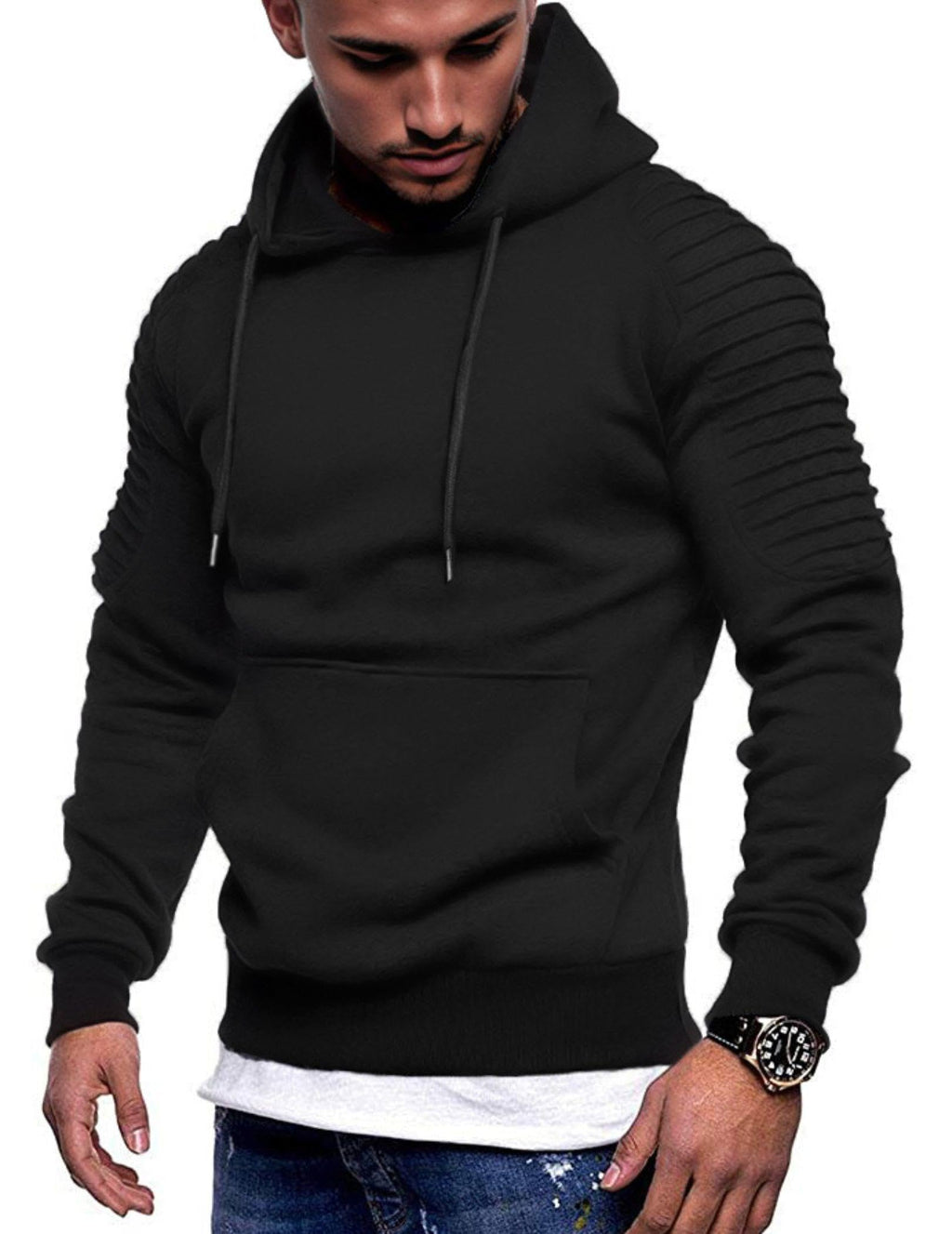 COOFANDY Mens Black Hoodie Long Sleeve Drawstring Hooded Hipster Gym Pullover Hoodies