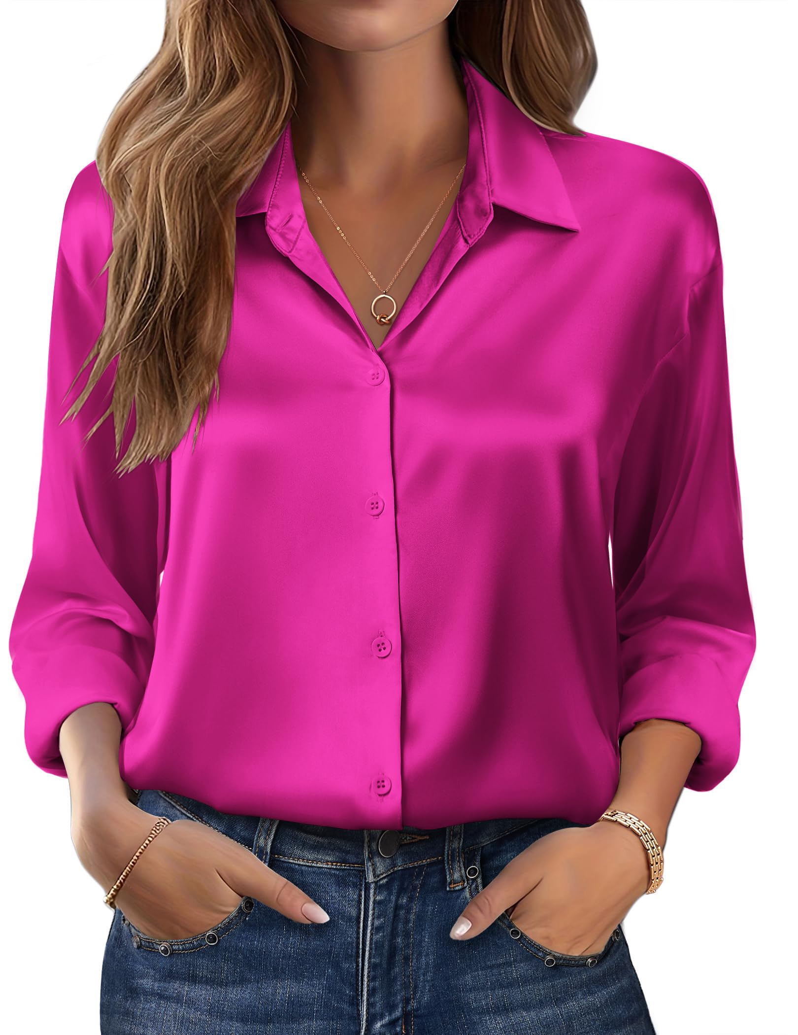 Zeagoo Womens Tops Long Sleeve Satin Silk Button Down Shirts Casual Business Dressy Blouses Fall Clothes