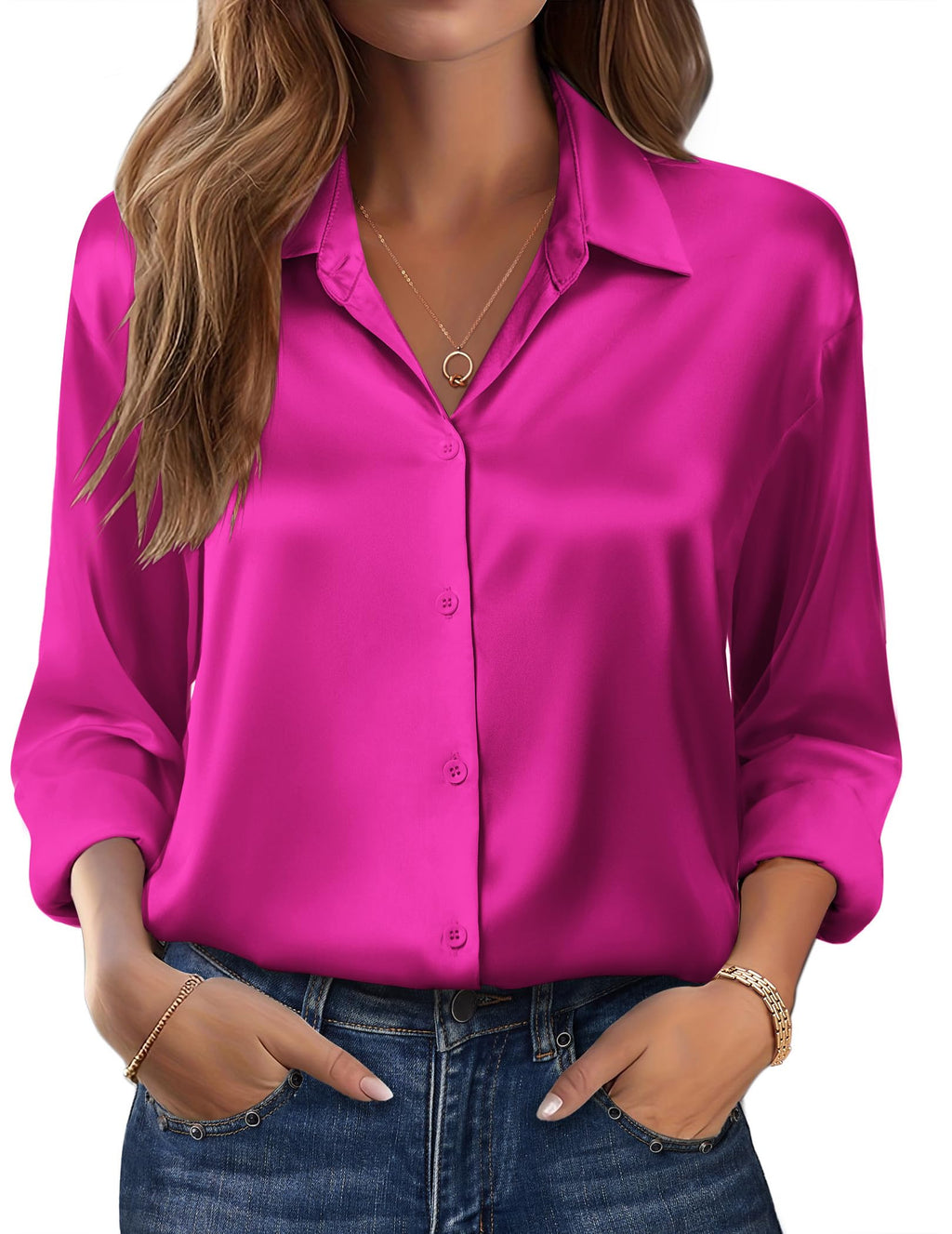 Zeagoo Womens Tops Long Sleeve Satin Silk Button Down Shirts Casual Business Dressy Blouses Fall Clothes