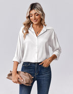 Zeagoo Womens Tops Long Sleeve Satin Silk Button Down Shirts Casual Business Dressy Blouses Fall Clothes