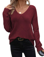 Zeagoo Womens Sweaters Fall Trendy Casual Long Sleeve Shirt Lightweight V Neck Off Shoulder Crochet Pullover Top Outfit