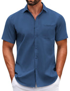 COOFANDY Mens Short Sleeve Casual Button Down Shirts Summer Untucked Dress Shirts with Pocket