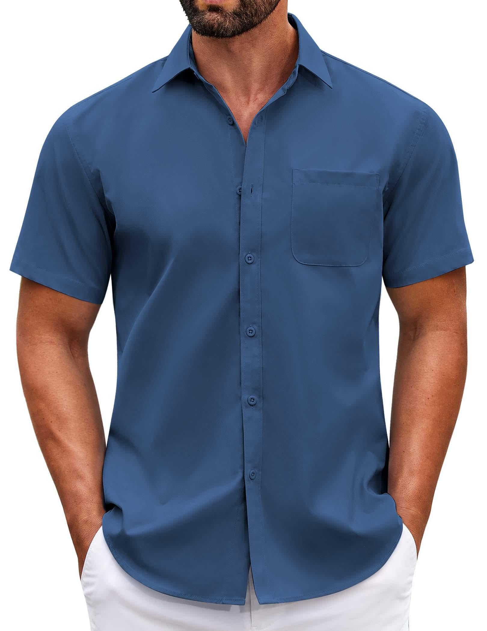 COOFANDY Mens Short Sleeve Casual Button Down Shirts Summer Untucked Dress Shirts with Pocket