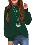 Arshiner Girls Puff Long Sleeve Sweaters Crewneck Lace Polka Dot Casual Knit Tops Pullover Jumper Outwear for Kids