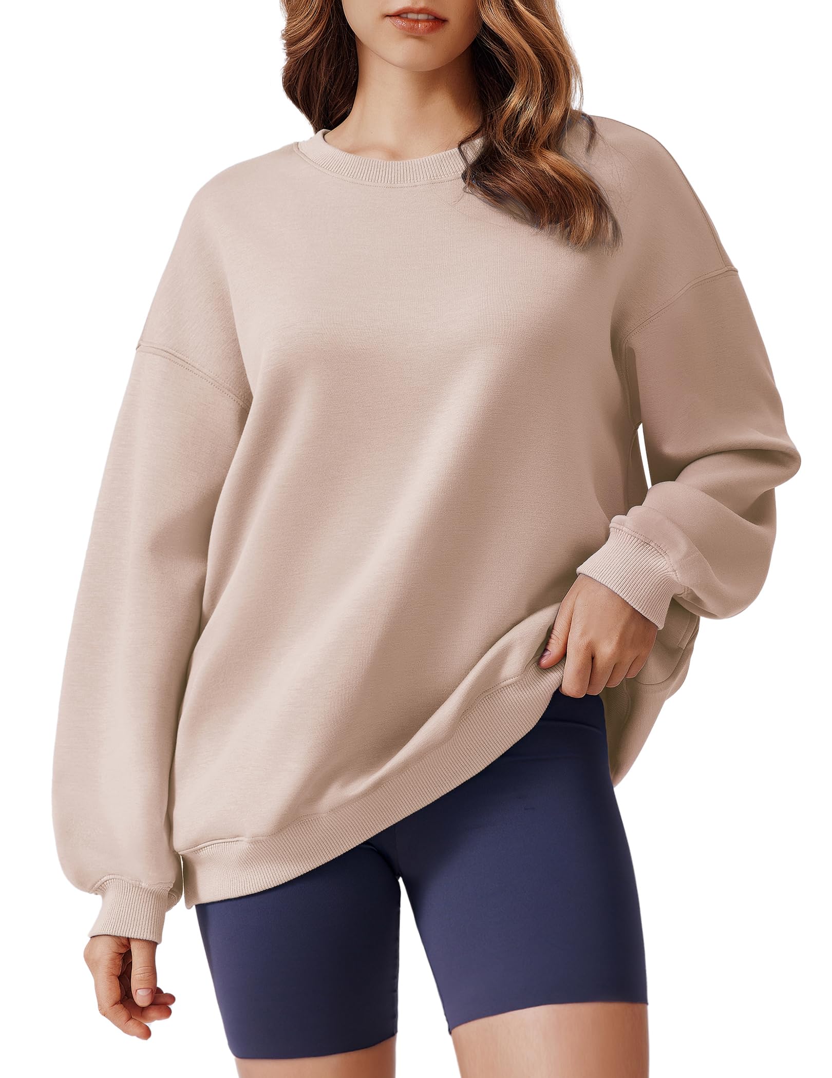 PINSPARK Sweatshirt for Women Oversized 2024 Fall Outfit Long Sleeve Y2K Pullover Top Crewneck Sweat Shirts with Side Pockets