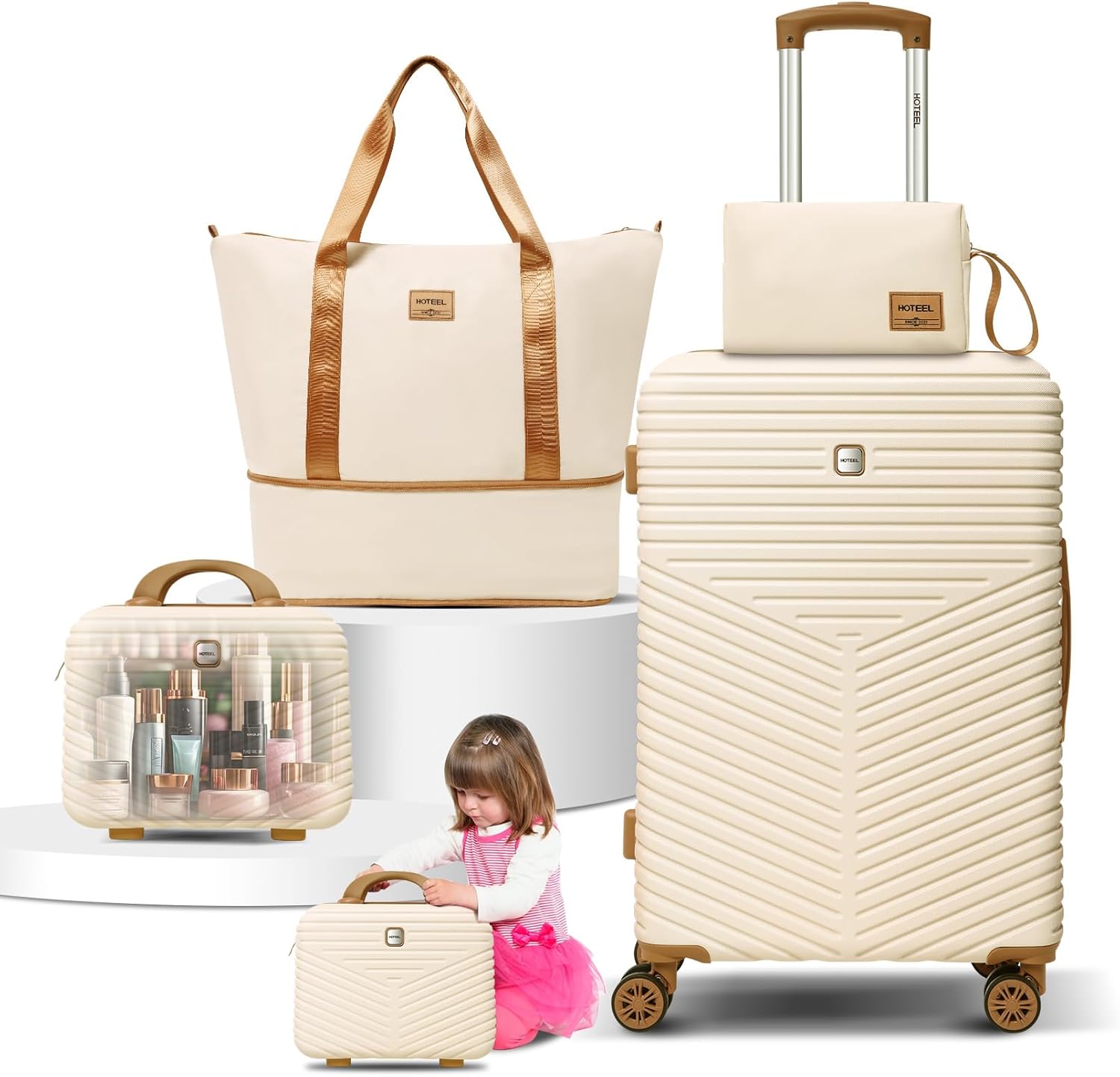 Luggages & Suitcases - luggage Sets 4 Piece Carry on Luaagae Suitcases with Spinner Whells & TSA Lock (4-YEAR WARRANTY), Carry on Suitcase ABS+PC Hard Shell Lightweight Travel Suitcases(13in/20in/DB/TB, Beige)