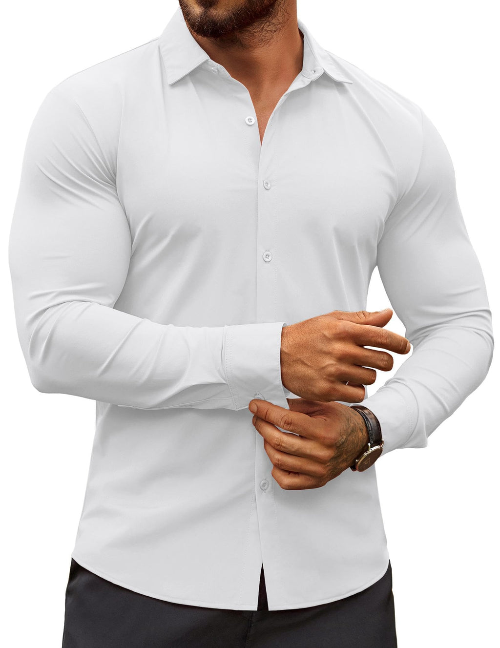 COOFANDY Men's Dress Shirts Long Sleeve Casual Shirt Stretch Muscle Fit Shirt Black