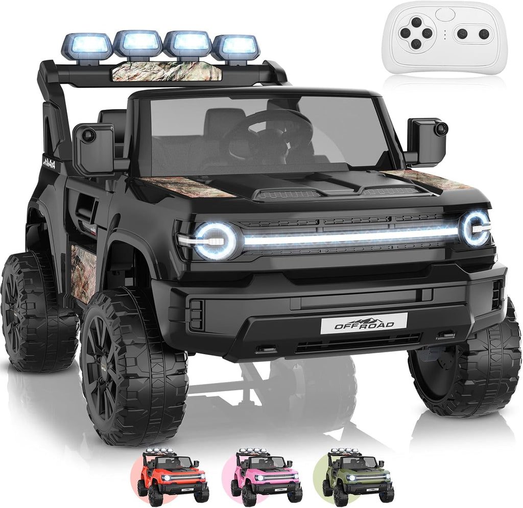 Children's Toy Car - 24V Electric Ride on Car for Kids 4-8, 4x4 Powerful Wheels, Remote Control, 21" Spacious, 4WD/2WD Switchable, LED Light, Back Storage, Music, XL 2 Seater Ride on Truck