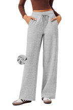 PINSPARK Womens Fleece Wide Leg Sweatpants High Waisted Athletic Sweat Pants Winter Baggy Workout Pant with Pocket