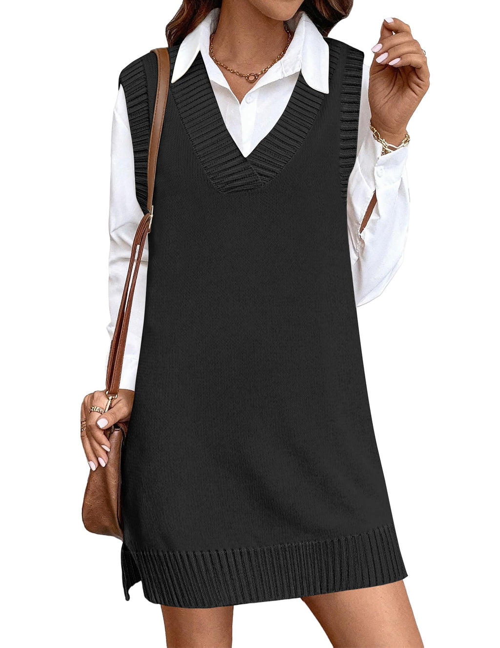 Zeagoo Women Sweater Vest Dress 2025 Sleeveless Sweater Dress V Neck Knit Vests Fashion Fall Casual Dresses Oversized