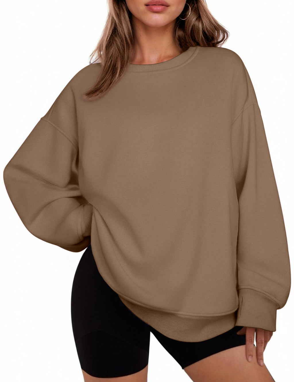 PINSPARK Womens Sweatshirt Crewneck Fleece Pullover Tops Oversized Sweat Shirts with Thumbholes Pockets 2025 Fall Outfits