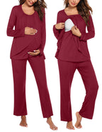 Ekouaer Maternity Nursing Pajama Set Long Sleeve Top & Pants with Pockets Breastfeeding Sleepwear Double Layer Pregnancy