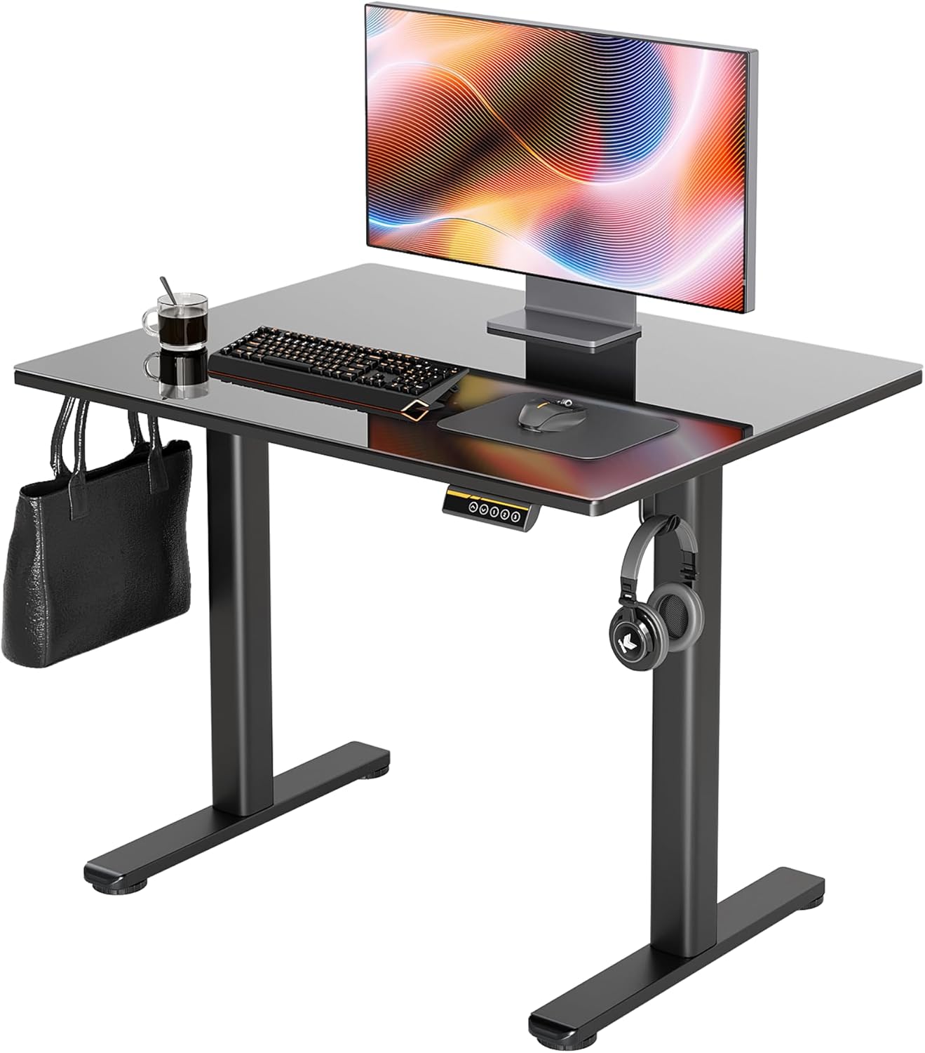 Smart Lift Table - Electric Glass Standing Desk, 35x20 Inch Adjustable Height Stand Up Desks Quick Install for Computer