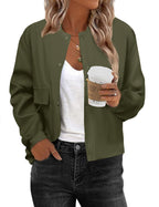 Zeagoo Women Bomber Jacket Casual Button Down Varsity Jackets Shackets With Pockets Outwear