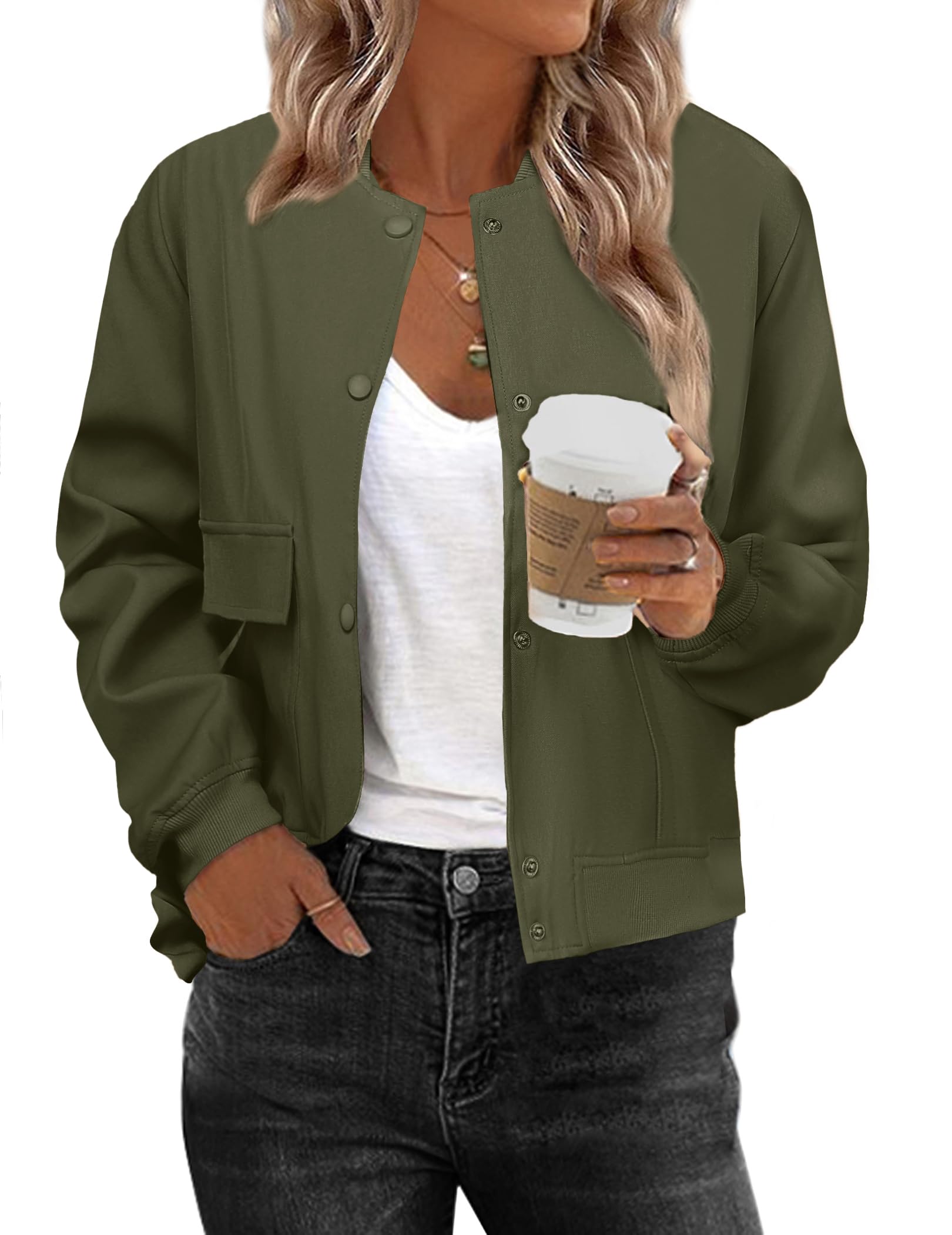 Zeagoo Women Bomber Jacket Casual Button Down Varsity Jackets Shackets With Pockets Outwear