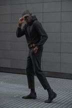 COOFANDY Men's Casual Hoodies Sweatshirt Hipster Gym Long Sleeve Drawstring Plaid Jacquard Pullover Hooded Dark Gray