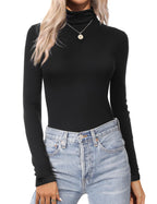 Ekouaer Women's Turtleneck Long Sleeve Shirts Fall Fashion Lightweight Base Layer Solid Slim Fit Thermal Underwear Tops