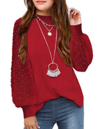 Arshiner Girls Puff Long Sleeve Sweaters Crewneck Lace Polka Dot Casual Knit Tops Pullover Jumper Outwear for Kids