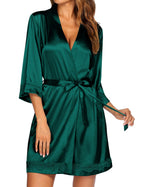 Ekouaer Silk Robes for Women Sexy Kimono Lingerie Bridesmaid Party 3/4 Sleeve Lace Bathrobe