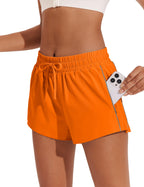 PINSPARK Running Shorts for Women Quick Dry Athletic Short Elastic High Waisted Active Wear with Zip Pockets