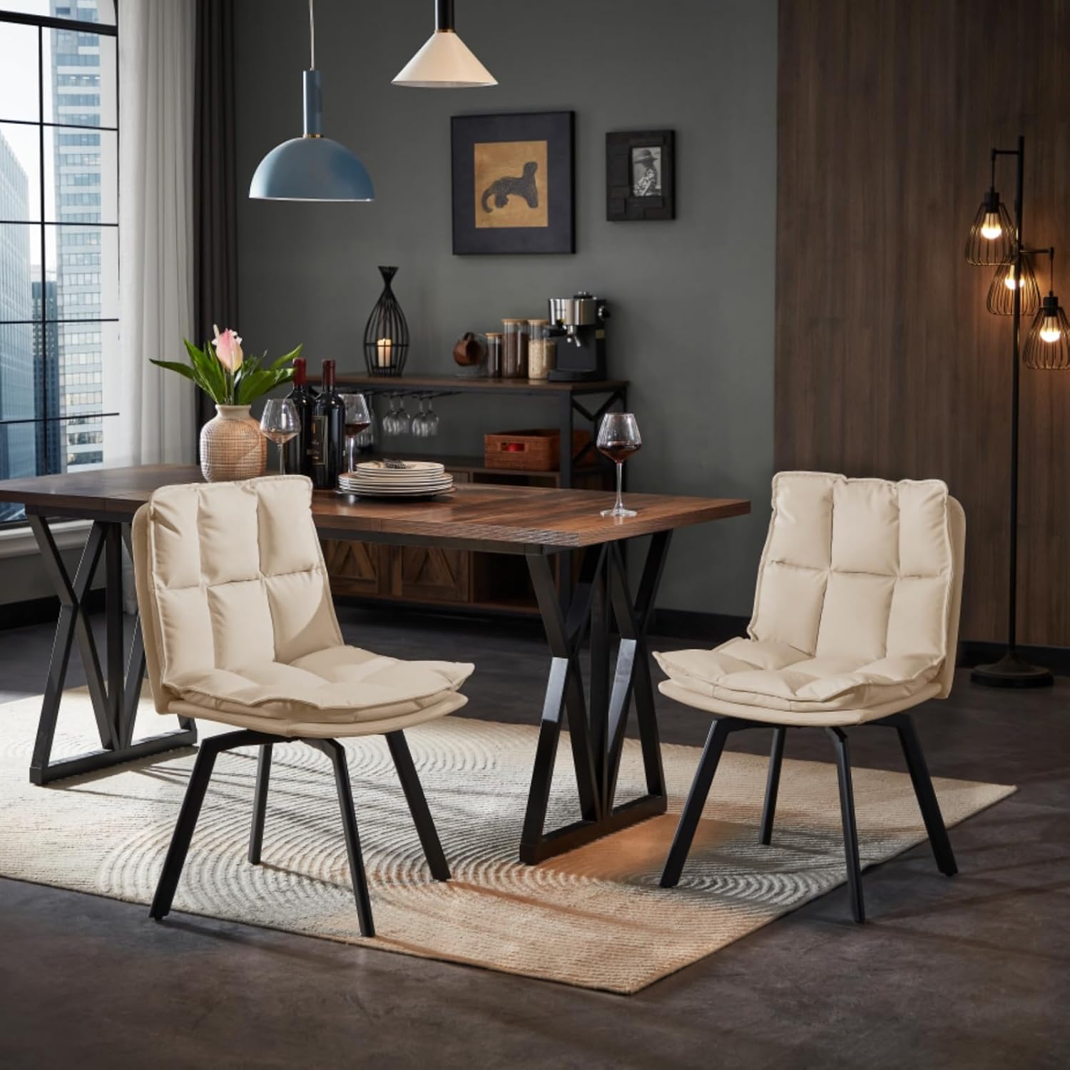 Dining Table and Chairs - Swivel Dining Chairs Set of 2, Upholstered Dining Room Chairs, Leather Kitchen Chairs with Metal Feet, Double-Layer Foam Dinner Chair for Dining Room, and Kitchen