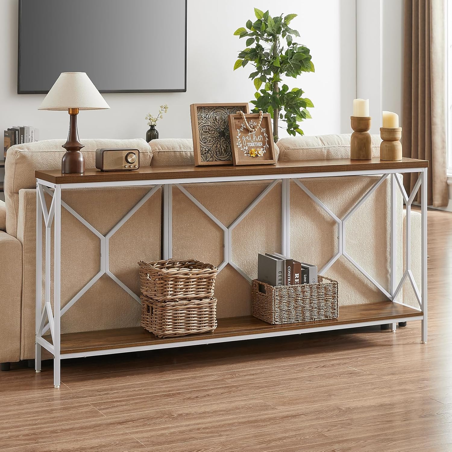 Dining Table and Chairs - 70.9" Extra Long Entryway Table, Industrial Narrow Console Table Behind Couch with Large Storage Space, Thickened Sofa Table for Hallway, Entryway, Living Room