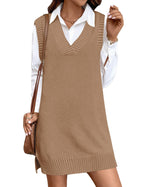 Zeagoo Women Sweater Vest Dress 2025 Sleeveless Sweater Dress V Neck Knit Vests Fashion Fall Casual Dresses Oversized