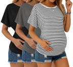 Ekouaer Maternity Shirts 3 Packs Dolman Sleeve Side Ruched Tops Tunic Casual Pregnancy Clothes