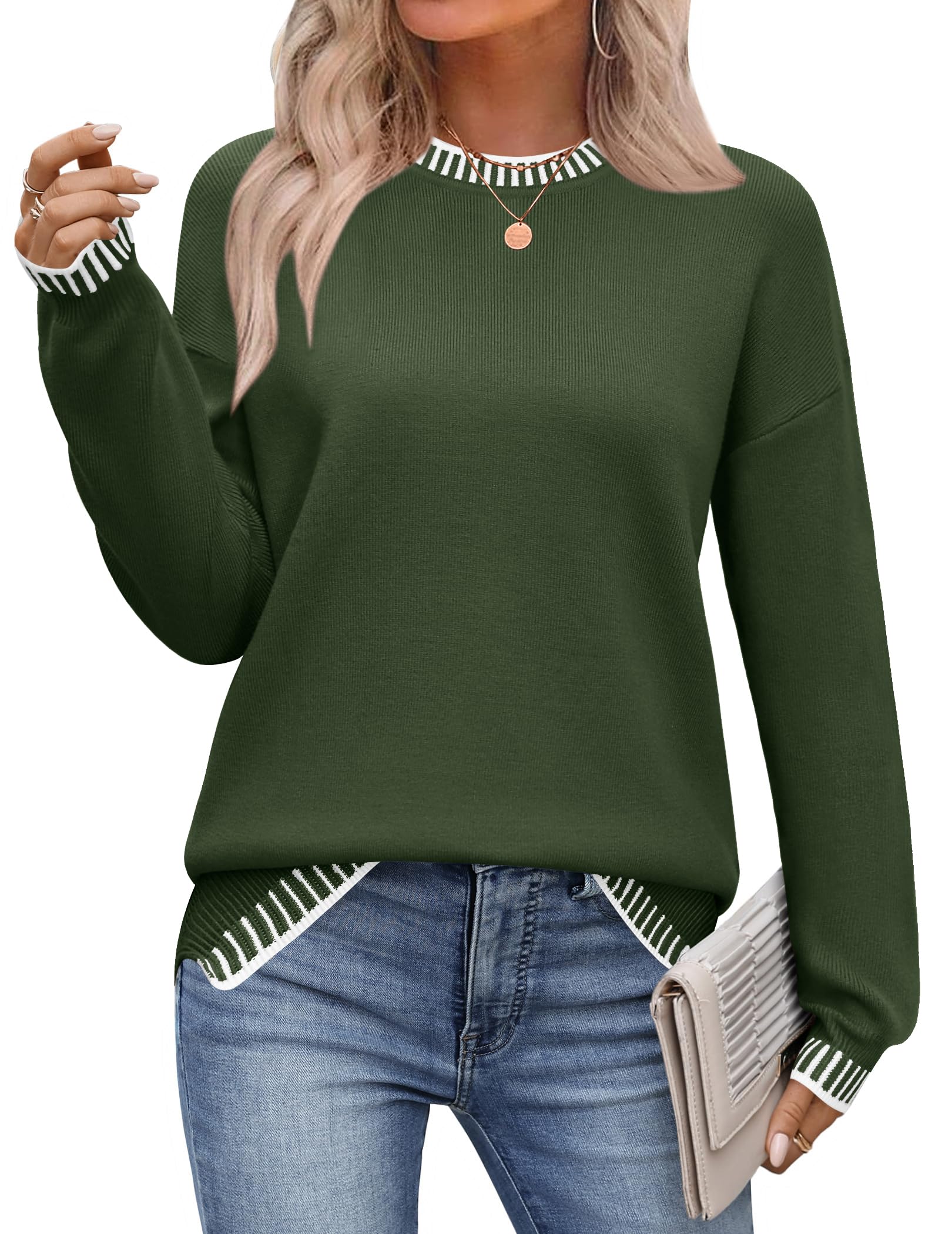 Zeagoo Womens Crewneck Pullover Sweater Long Sleeve Knit Side Slit 2025 Fall Winter Sweater Tops