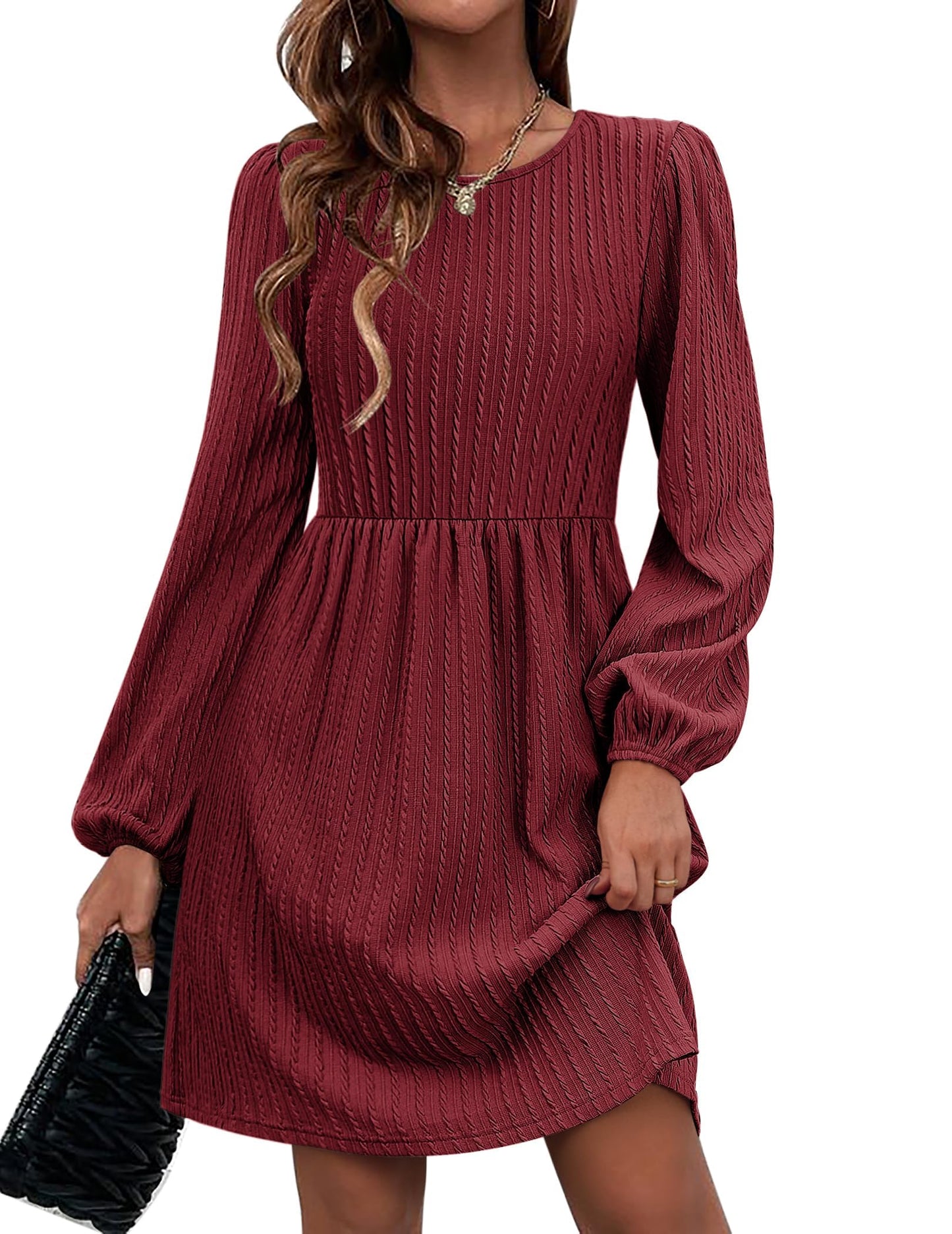 Zeagoo Women's Fall Sweater Dresses with Pockets Crew Neck Long Sleeve A-Line Dresses for Women 2025 Casual Winter Dresses