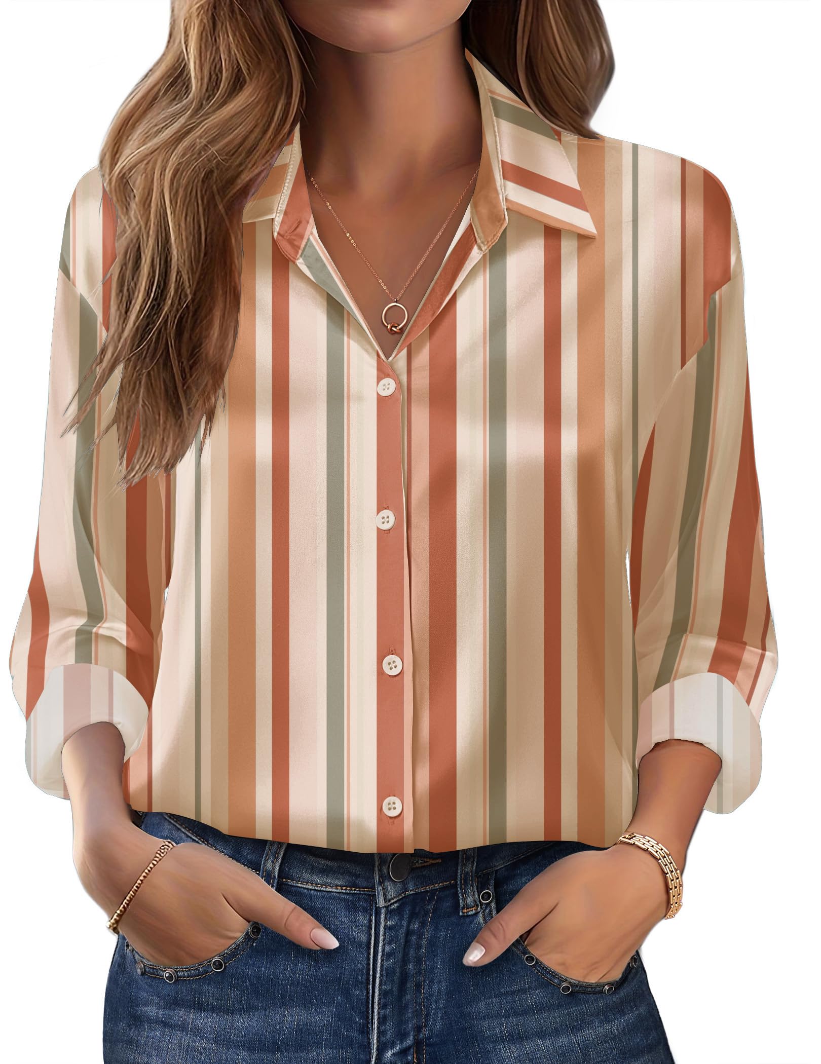 Zeagoo Womens Tops Long Sleeve Satin Silk Button Down Shirts Casual Business Dressy Blouses Fall Clothes