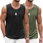 COOFANDY Mens Tanks for Summer 2 Pack Gym Sleeveless Shirts Cut Off Workout Tee Shirt, XX-Large BlackArmy Green