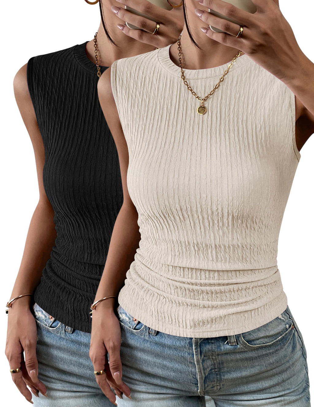 Zeagoo Women's High Neck Tank Top 2025 Summer Casual Ribbed Knit Slim Fitted Basic Textured Sleeveless Shirts